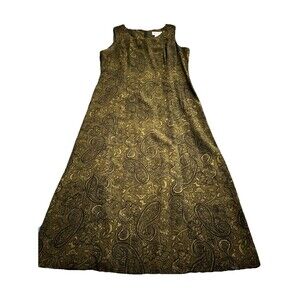 StudioI Petite Vintage Paisley Sleeveless Long A-Line Dress Brown Black Size 14P